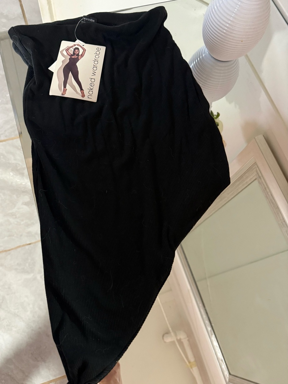 naked wardrobe Black Asymmetrical Ribbed Skirt